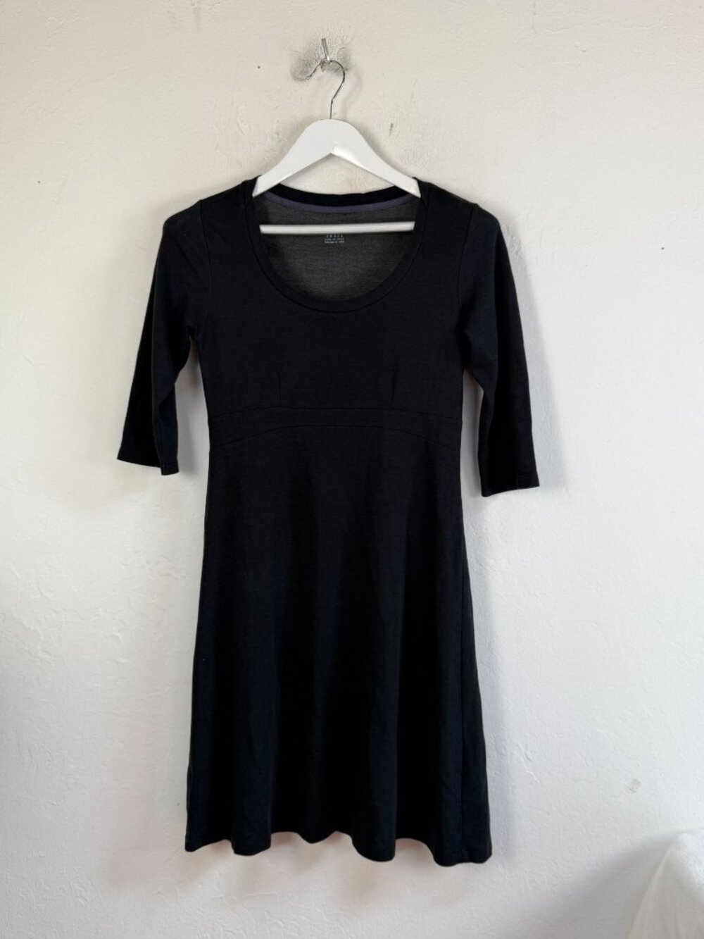 Horny Toad Womens Nena 3/4 Sleeve Black A‑Line Dress Small Stretch Scoop Neck